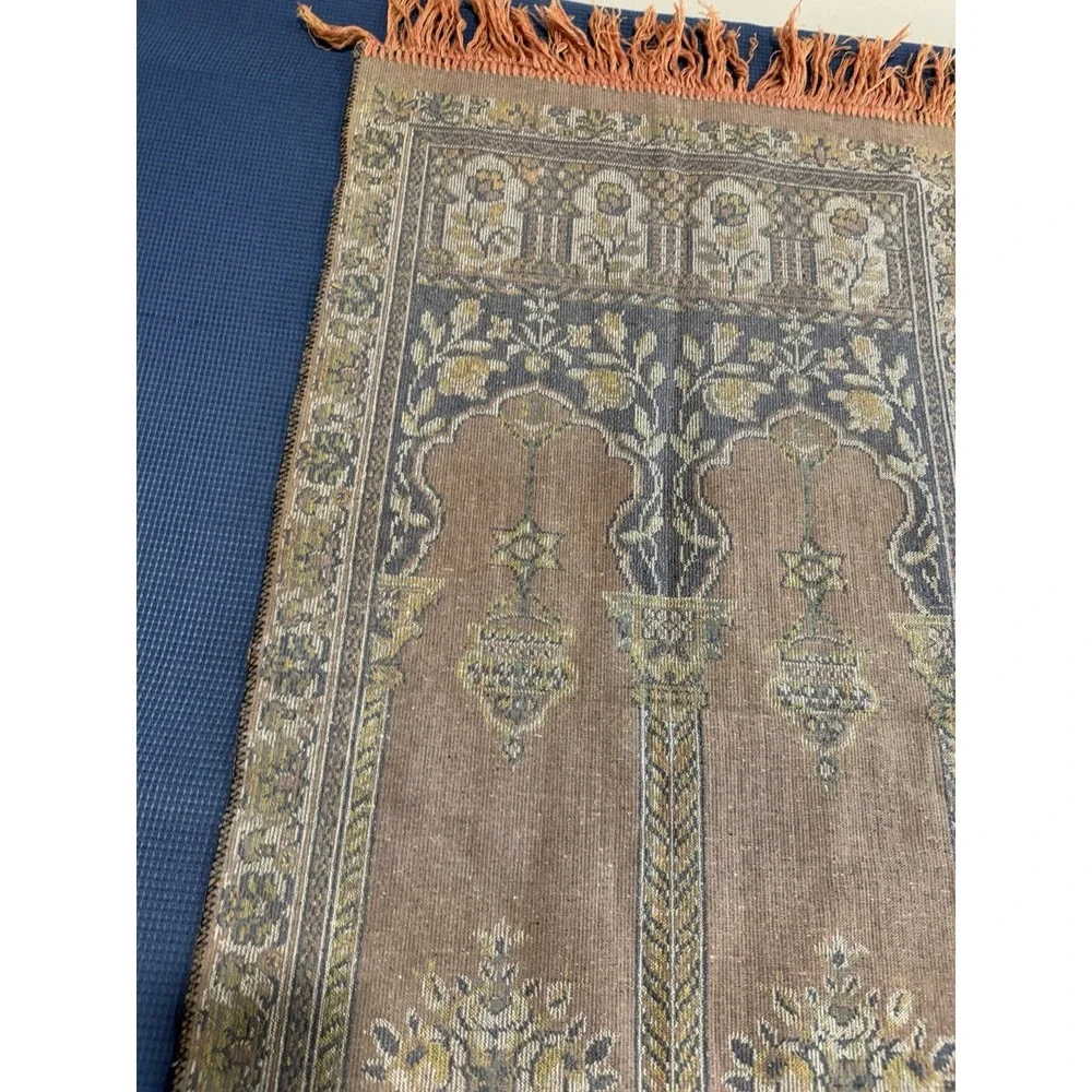 Vintage 70s Wall Hanging Tapestry Floral Vibrant Mid Century Cottage Copper Blue